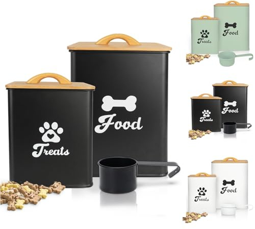 Dog Treat Container 2PCS, Dog Food Storage Container with Lids Airtight, Dog Treat Jars for Kitchen Counter-7+3Lbs, Small Dog Cookie Jar for Storage, Pet Treat Container (Upgraded) Black