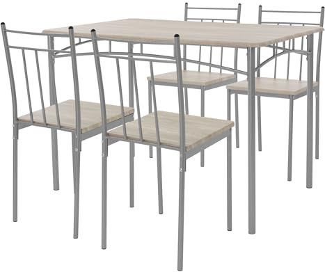 ML-Design Mesa de Comedor con 4 Sillas Roble Claro Juego de Comedor de 5 Piezas para 4 Personas Grupo de Asientos Completo de Madera con Patas de Metal Set de Muebles Elegantes para Hogar