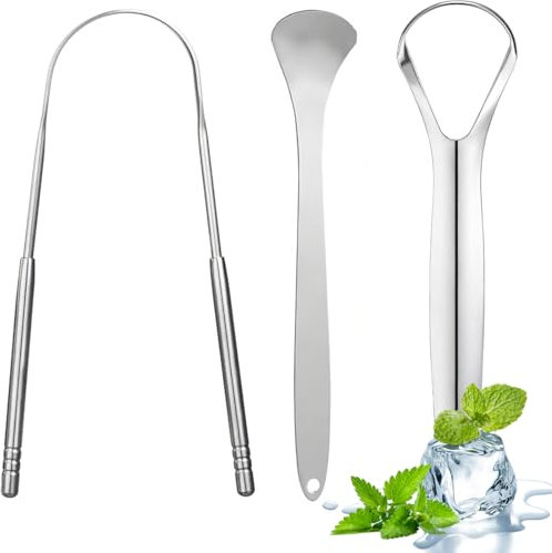 KOLZEMV Gratte-langue, 3PCS Kit de Nettoyage de Grattoir de Langue en Acier Inoxydable, tongue scraper, Brosses à langue de Soins Bucco-Dentaires, Enlève la Mauvaise Haleine