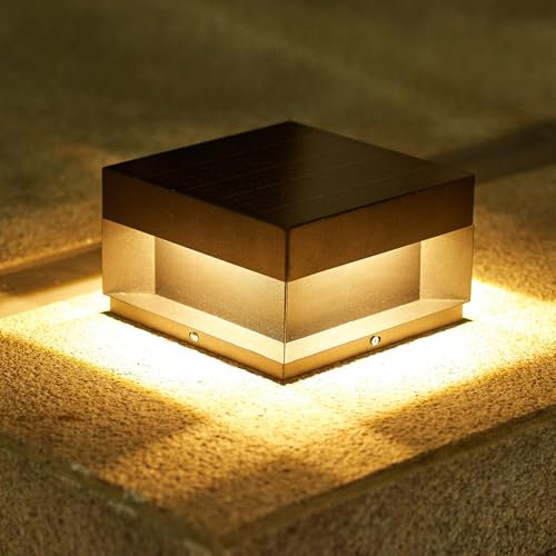 Topmo-plus schwarze Pfostenlampen solar pfostenkappe licht solarlampe zaunpfosten quadratisch Edelstaal Acryl Garten 3W LED SMD 4 Modi 3000K 20CM