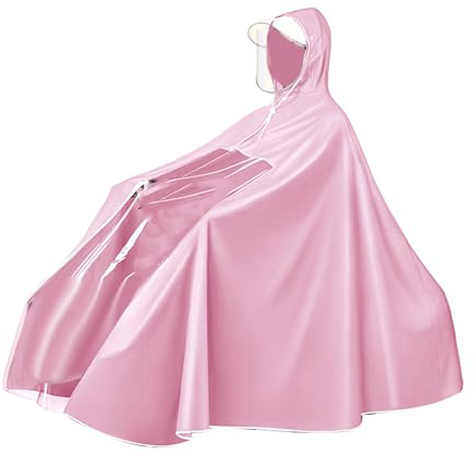 equlup Single Raincoat, PVC Long Full Body Water Proof Electric Battery Bike Raincoat Reusable Unisex Bicycle Rain Poncho Coat for Adults (3XL Pink)