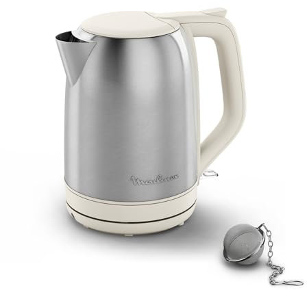 Bouilloire électrique Moulinex Subito inox finition beige, Indicateur 1tasse, Ouverture à une main, boule a thé, BY5S1AE0, Rise