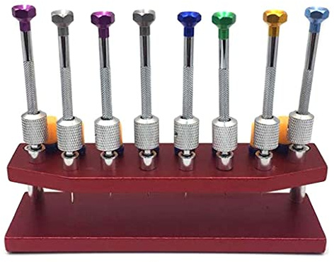 Lot de 8 tournevis horloger avec support en métal pour réparation de montres