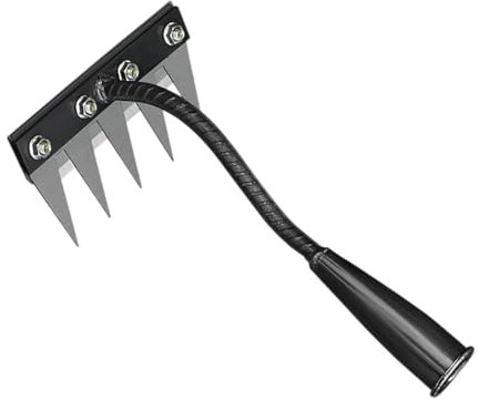 F Fityle Metal Garden Rake Gardening Tools Weeding Rake Manual Steel Scarifier Lawn Soil Rakes Garden Hoe Landscaping Weed Rakes for Gardening Weeding Soil Loosening Seeding, 5 Teeth