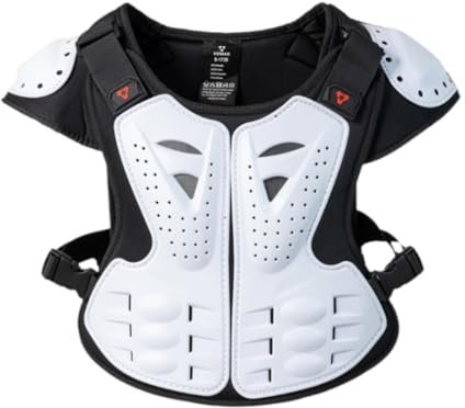 SZLIFE Gilet da motociclista con protezione per il corpo, pettorina, spalle, schiena, per da strada, per bambini all'aperto, Bianco