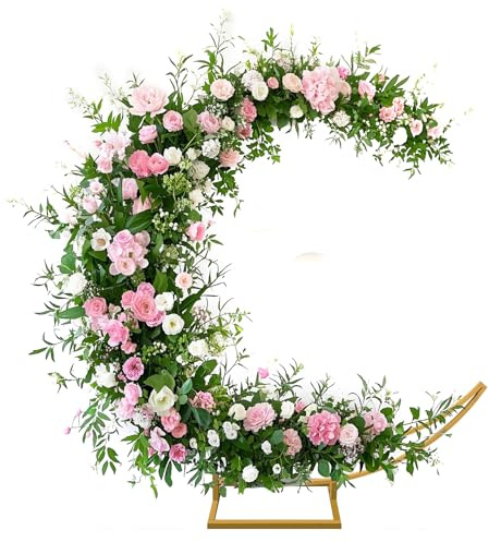 Fiita Soporte Curvo para Arco de Globos de 2M Luna para Ceremonia, Fiesta de cumpleaños, Novia, Baby Shower, Marco de Globo de Flores Medio Curvado con Base Rectangular