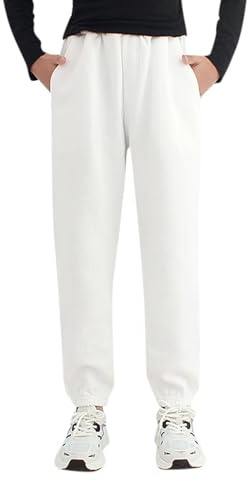 Generisch Pantalon de jogging 2026 pour garçons et filles, pantalon de jogging avec poches, pantalon chaud pour enfants, pantalon de loisirs, Blanc., 10-12 ans