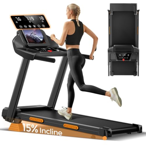 CURSOR Tapis de Course Pliable Inclinable 15% | Tapis de Marche Inclinable 12KM/H,Treadmill Home avec moteur 3.0CV et affichage LED, Charge max. 136KG