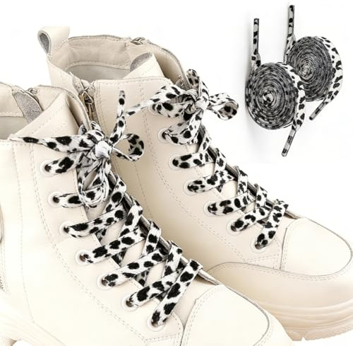 OPVYAEU 2 paires Lacets Léopard Noir Blanc, lacets plats motif leopard pour baskets chaussures femme homme, lacets mode imprimé pour sneakers accessoires