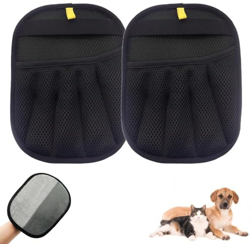 Pet Hair Remover Gloves, 2025, guanti per la cura del pelo, guanti magnetici, per la rimozione dei peli di animali, guanti antistatici su entrambi i lati, per pelo liscio e sano (nero, 2 pezzi)