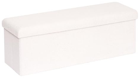 Bonlife Sittsäck, förvaringslåda för små lådor, hopfällbar fotpall, kub, kista, för entré, vardagsrum och sovrum, vit, 110 x 38 x 38 cm