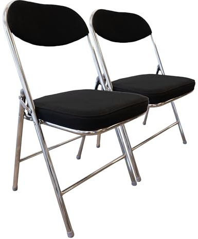 RTC Group Padded Folding Chairs with Cushion, Durable & Portable Foldable Fabric Chairs for Indoor & Outdoor, Party, Dining, Work, Banquet - Black, Set of 2