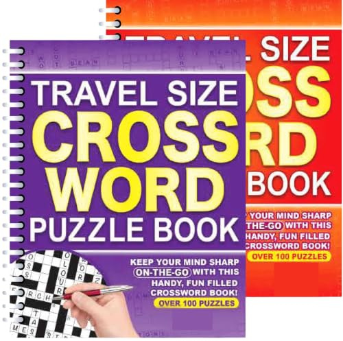 AHG Travel Size Crossword Puzzle Book for Adults – Spiral Bound Crossword Book with 120 Puzzles, Portable Word Games & Brain Teasers for Adults Teens, Travel Activity Book for Vocabulary & Fun