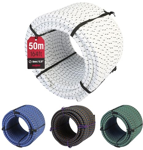MAGMA Cuerda Elastica 8mm, 25m. Monotex Polietileno. Piscinas (Standard NF P 90-308) Toldos Acampadas Exteriores Manualidades Nautica Amarres Escalada Resistente al Agua (Blanco)