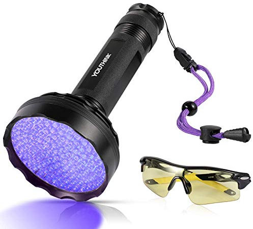 LED Flashlight Torch,Ultraviolet Blacklight UV Torch 128 UV Torch with UV Sunglasses for Dog Cat Urine Pet Dry Stains Bed Dangerous Leaks Scorpion