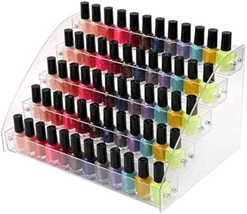 5 Tiers Acrylic Clear Plastic Nail Polishes Organizer Lipstick Holder Display Stands Essential Oils Storage Rack Dropper Bottles for Cosmetics Shop Store Display Toy Candy Holder Goods Shelf Show Case