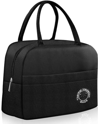 Huahuanghui Bolsa Termica Porta Alimentos, 6 L Bolsa Comida Trabajo, Bolsa Nevera Porta Alimentos, Bolsa Termica Comida Trabajo, para Hombre Mujere Niño Escuela Oficina Picnic (Negro)