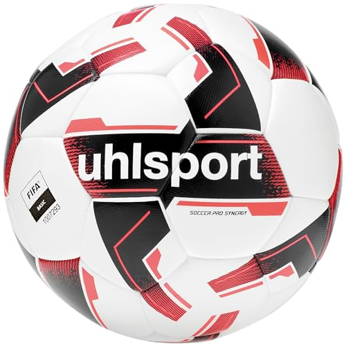 Uhlsport Soccer Pro Synergy Balles Ballon de Football pour Le Jeu et l'entraînement FIFA Basic Blanc/Noir/Rouge Fluo 4