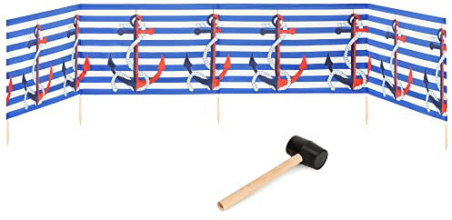 Garronda Strand Windschutz Sichtschutz 5m lang Plus Gummihammer GAEX001 (Streifen/Anker, 5 m)