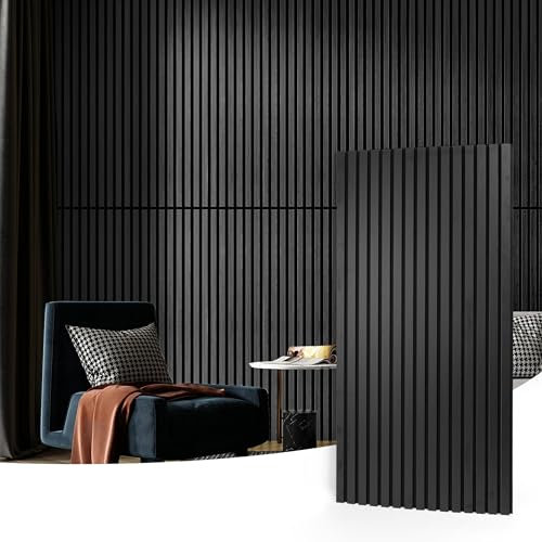 Art3d Akustiska paneler i träplatta för vägg och tak – 3D-räfflad ljudabsorberande panel med träfinish 4 stycken 2,88 ㎡ Svart