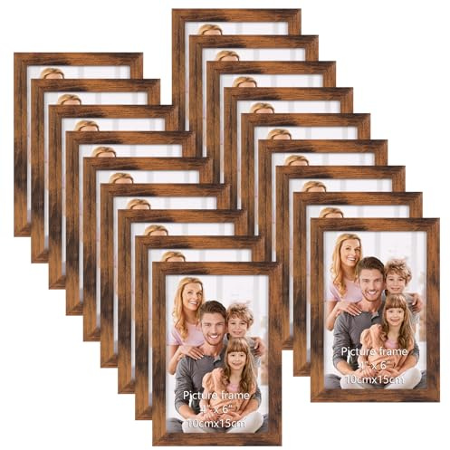 Hoikwo Multiples Juego de 18 Marcos de Fotos 10x15cm, Marron Marcos para Cuadros 15x10cm de PVC para Colgar en la Pared o Sobre la Mesa
