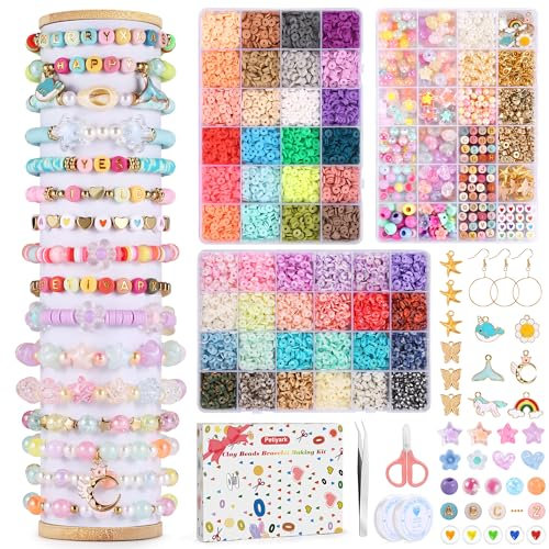 Petiyark Perlen für Armbänder 48 Farbe, Set mit 10600 Stück, 6mm Armbänder Selber Machen, Wasserfest und Nicht Leicht zu Verblassen, für Halsketten, Handyketten, Schlüsselanhänger, Ringe und mehr