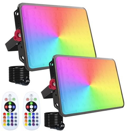 Indmird RGB LED Strahler 200W, 2 Stück Rgb Strahle mit Fernsteuerung, IP66 Wasserdich RGB Fluter Farbwechsel Dimmbar Gartenbeleuchtung Partylichter für Garten Party Halloween Baum Stimmungslicht