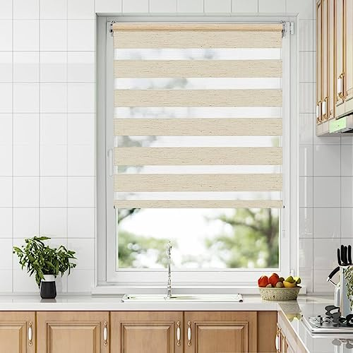 Allesin Doppelrollo Klemmfix ohne Bohren & mit Bohren, (85x150cm Leinen), Duo Rollos für Fenster und Tür, Klemmrollo Fensterrollo lichtdurchlässig und verdunkelnd