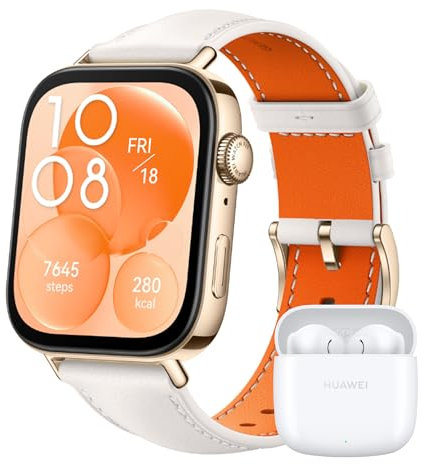 HUAWEI Watch FIT 3, 1,82″ AMOLED-Display, Ultraschlankes Design, Bluetooth-Anrufe, Bis zu 10 Tage Akkulaufzeit, Kompatibel mit iOS & Android, Fitness-Management, Weiß (Leder) + FreeBuds SE 2