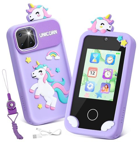 Kinder Smartphone Spielzeug, Weslery Handy mit Touchscreen, Doppelkamera MP3 Musik Player Kleinkind Handy mit 32GB TF, Silikonhülle und Umhängeband für Jungen Mädchen Geburtstag 3–8