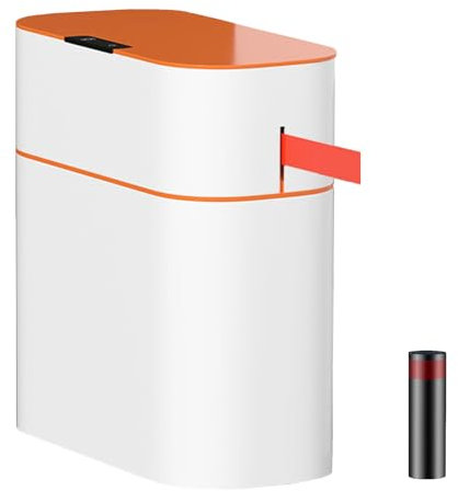 Poubelle Intelligente 12 L Avec Capteur, Poubelle Automatique, Poubelle de Salle De Bain pour Chambre à Coucher, Avec sac Poubelle pour Cuisine, Salle de Bain, Bureau (Blanc+Couleur Orange)