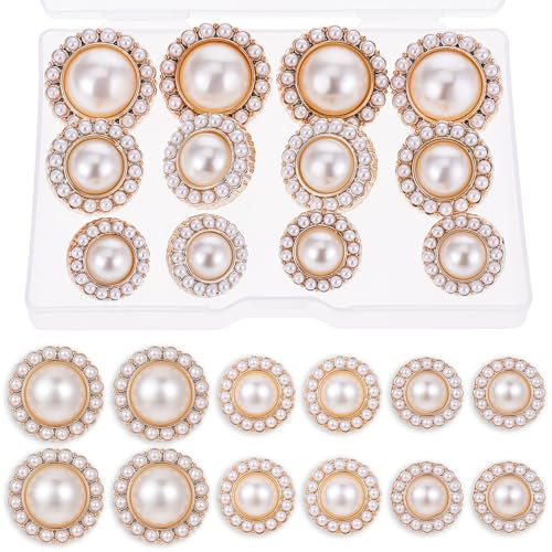 15 Stück Knöpfe für Strickjacke, Perlen Buttons Nähen In Faux Imitation Pearl, Künstliche Vintage Runde Perlenknöpfe Strass für DIY Crafts (18 mm, 21 mm, 25 mm)