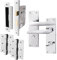 EAI Polished Chrome Bathroom Door Handle Set | 1 Pair Bathroom Handles on Backplate with Lock 64mm & Hinges 76mm | Straight Pattern