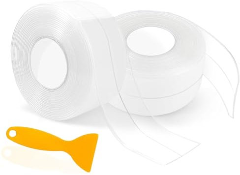 JOZMMZEOOA 3.2M Nastro Sigillante Impermeabile,Trasparente Battiscopa in PVC Impermeabile Nastro Sigillante per Sanitari Battiscopa Autoadesivo,per Bagno Toilette Cucina Antimuffa(Trasparente)