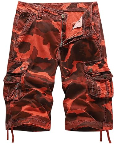 RLEHJN Camo Cargo Shorts for Men UK Sale Camouflage Combat Shorts with Multi Pockets Summer Workwear Loose Fit Drawstring Bottoms Casual Short Pants for Walking, Running, Fishing, Hiking & Camping