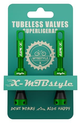 XMTBSTYLE Válvulas Tubeless Presta 44 mm – Pack de 2 para MTB, Carretera, Gravel y E-Bike – Aluminio CNC con Núcleo Extraíble Ovus, Color Verde