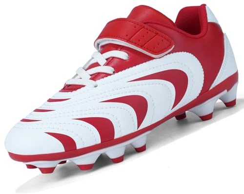 Unitysow Bambini Scarpe da Calcio Ragazzi Ragazzo Professionali Tacchetti All'aperto Sportivo attività Scarpe per Allenamento Bambino Adolescenti Scarpe da Calcetto,Rosso,31 EU