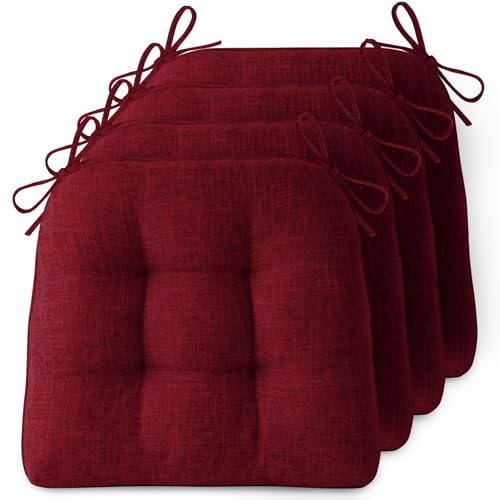 FlyGulls Non-Slip Chair Cushions for Dining Chairs Set of 4 Thick Kitchen Chair Pads Dining Room Seat Cushion with Ties 16 x 16 x 4 Red