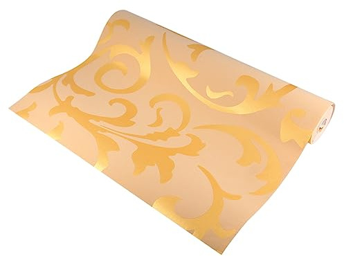 ZAWELIYO Papel Pintado No Tejido De Diseño Barroco, Mural Decorativo De Damasco, Adorno Dorado Para Sala De Estar, Dormitorio, Estudio, Cocina, Pasillo, 1 Rollo De Papel Pintado