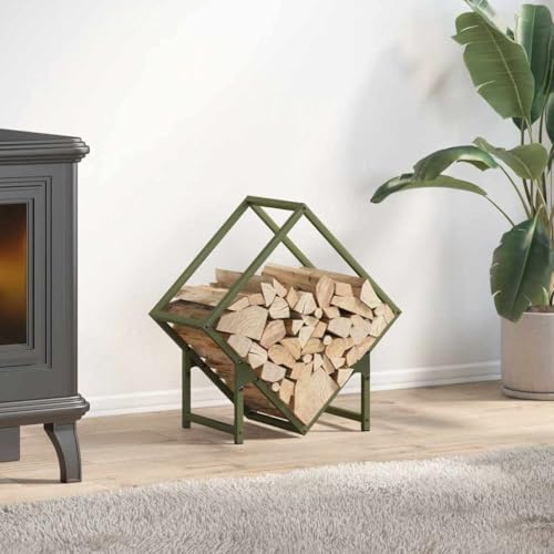 LoogCape vedhylla olivgrön 50 x 25 x 50 cm av kallvalsat stål för inomhus- och utomhusbruk, stabilt stapelfäste, platsbesparande vedvagn, praktisk vedväska
