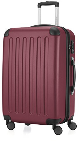 Hauptstadtkoffer Spree - Koffer 65 cm + Digitaler Kofferanhänger, mittelgroßer Trolley erweiterbar + Luggage-Tag, Check-In Flug-Gepäck 158 cm Flugreisen Rollkoffer mittelgroß, 4 Rollen, TSA, Burgund