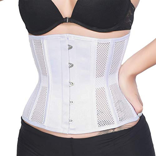 RZY Damen Unterbrustkorsett Petite 12 Stahlstäbchen Heavy Duty Taille Trainer Unterbrust Korsett Kurz Torso Mesh Body Shaper (Grid Style) - Weiß - XX-Large