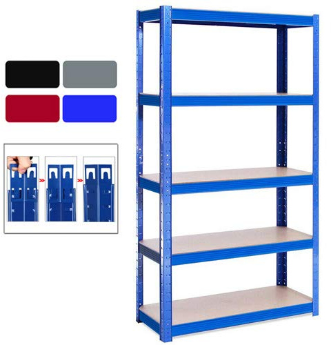 Shelves for Storage, Garage Racking Shelving Unit, 5 Tier Heavy Duty Shelf Unit for Shed Warehouse Workshop Garden, H 180 x W 90 x D 40 Cm, Galvanised, Metal & MDF Boltless Assembly System