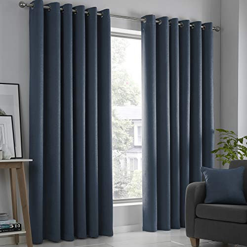 Fusion - Strata - Blockout Pair of Eyelet Curtains - 66 Width x 90 Drop (168 x 229cm) in Navy