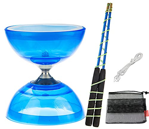 Triple Bearing Diabolo Set with Spare 10m Rope, 2 Professional Pole and Net Bag, 4 Colors Option