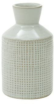 Kusso Grey Textured Ceramic Vase with Slim Neck Painted Square Textured Flowerpot for Fresh Flowers Dried Flowers