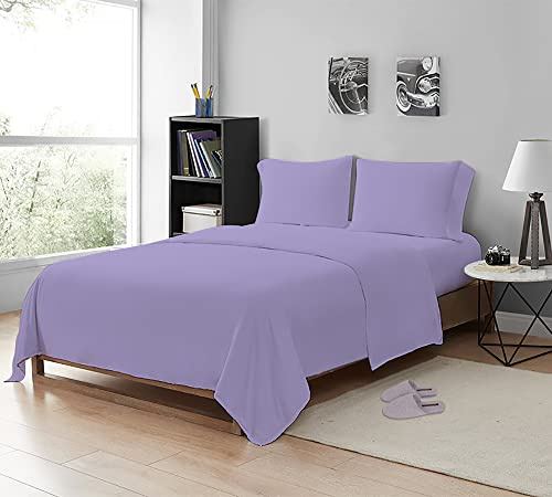 MistyMorning Sábana encimera, Suave y de, 100% algodón Egipcio con 200 Hilos (Lila, Doble)