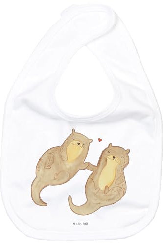 Mr. & Mrs. Panda Organic Babylätzchen Otter Hände halten - Geschenk, Babygeschenk, Otter Seeotter See Otter, Fischotter, Klettlätzchen, Paar, Baby