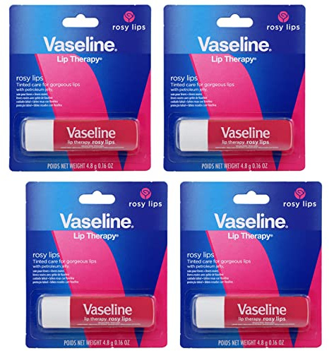 Vaseline Lip Therapy Care Rosy, Fast-Acting Nourishment, Ideal for Chapped, Dry, Cracked, or Damaged Lips, Lip Balm, 4-Pack, 0.16 Oz Each