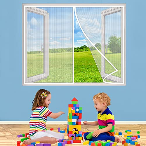 Magnet Fliegengitter Fenster, 70x130 cm Automatisches Schließen Magnetische Adsorption Moskitonetz Fenster, für BalkonFenster Wohnzimmer TerrassenFenster Wohnwagen, Weiß P